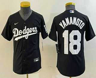 Youth Los Angeles Dodgers #18 Yoshinobu Yamamoto Black Turn Back The Clock Stitched Cool Base Jersey3->->MLB Jersey